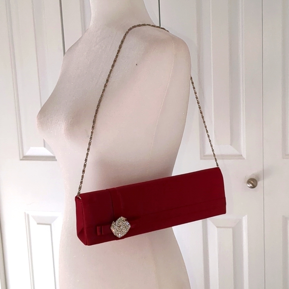 Red Satin Clutch on chain